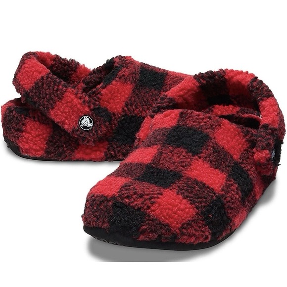 CROCS Shoes - Crocs Slippers Sandals Shoes Buffalo Plaid Red Black Cozy Lined Womens Size 9